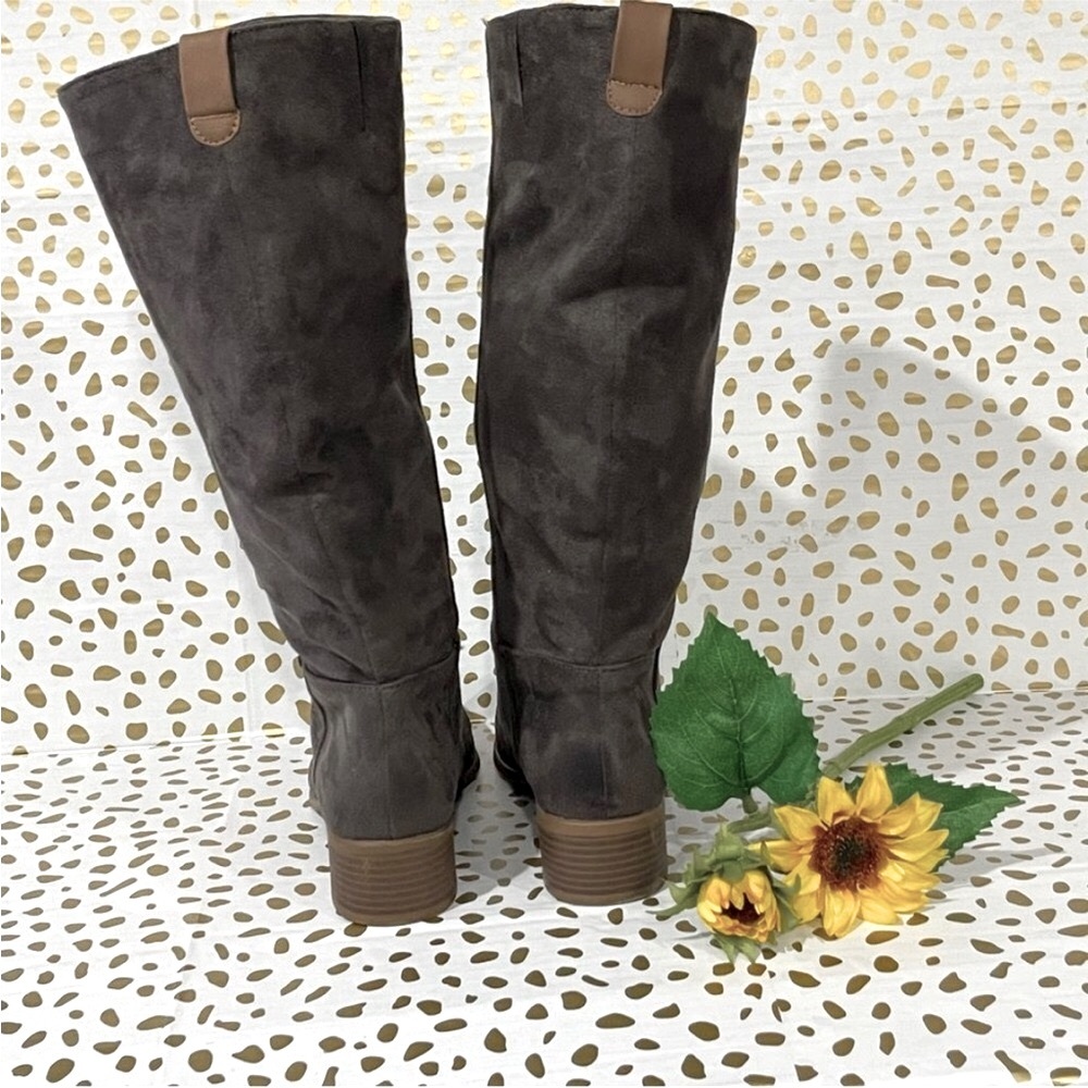 Universal Thread Hilda Microsuede Mid Calf Gray Heeled Riding Boots, Size 6 - Picture 7 of 16